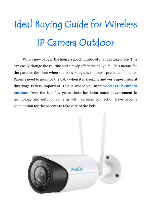 Ideal Buying Guide for Wireless IP Camera Outdoor