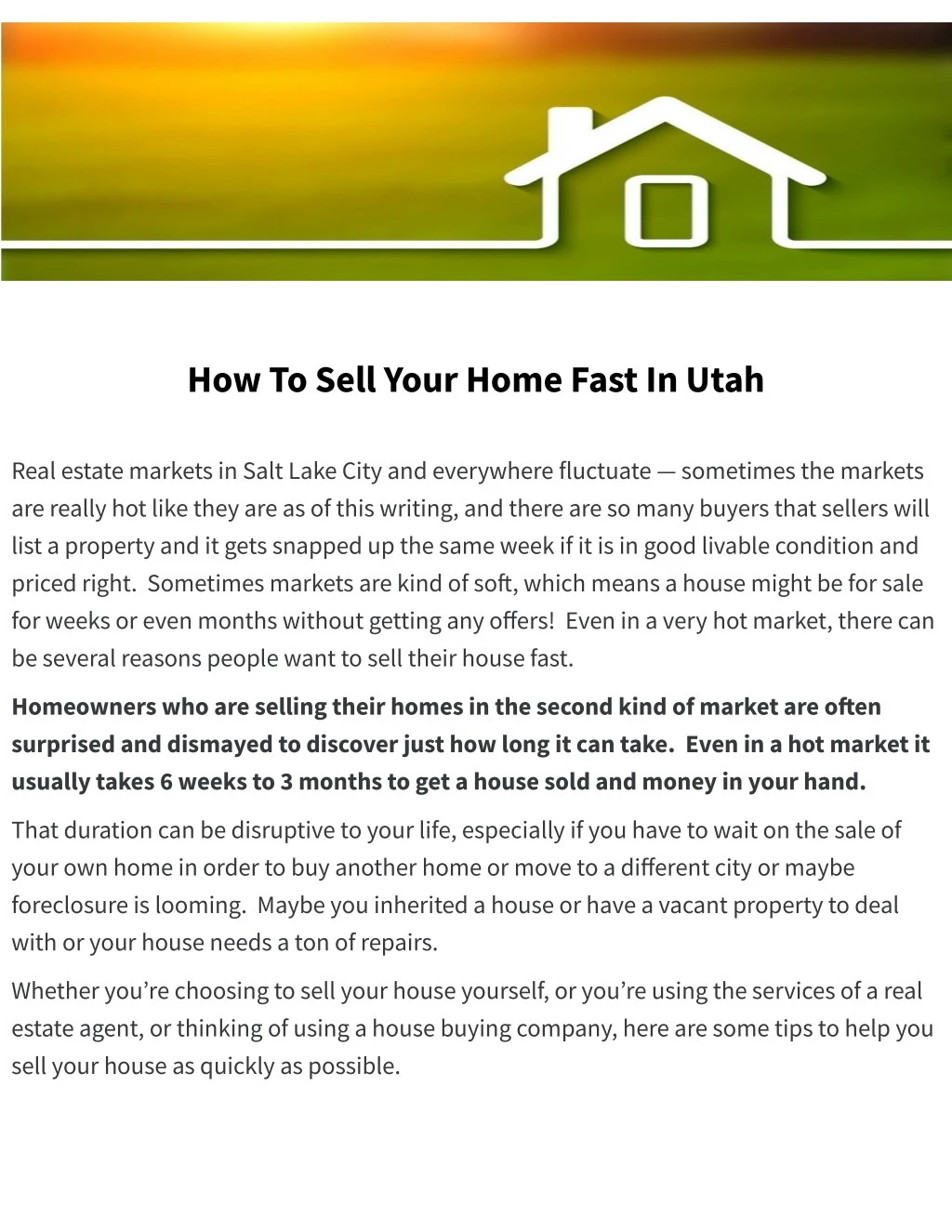 how to sell your home fast in utah