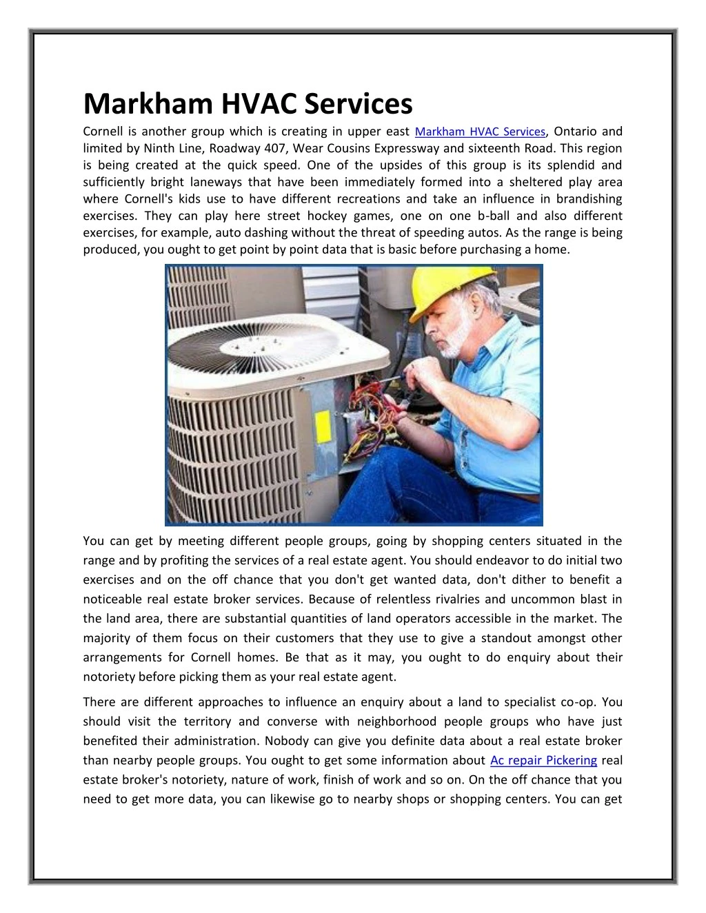 markham hvac services cornell is another group
