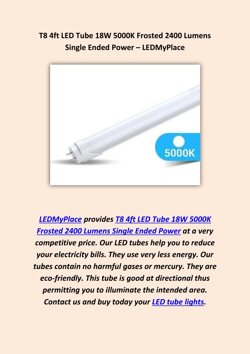 t8 4ft led tube 18w 5000k frosted 2400 lumens