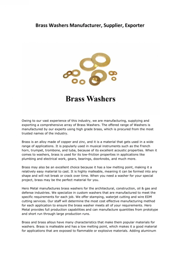 Brass Washers Manufacturers Suppliers Exporters Mumbai India