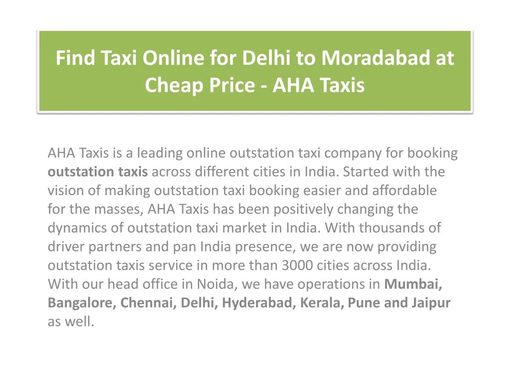 find taxi online for delhi to moradabad at cheap price aha taxis