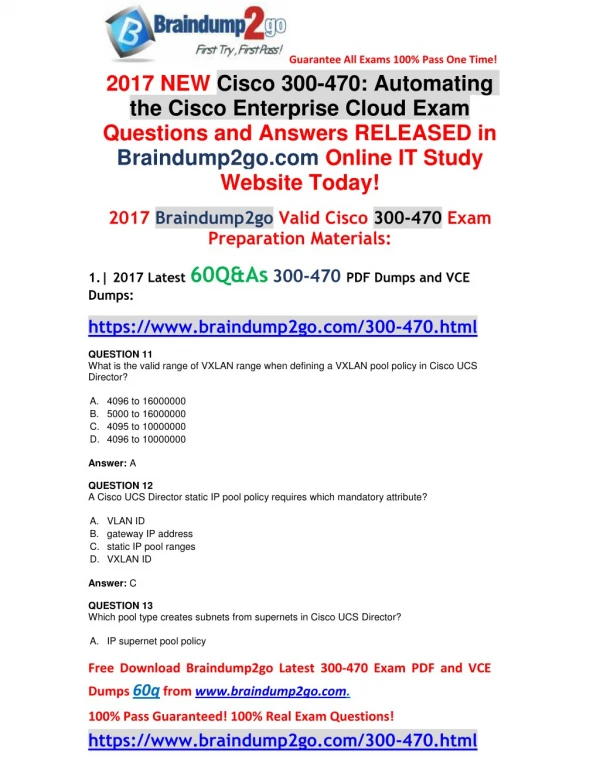 [2017-Version]Braindump2go New 300-470 VCE and 300-470 PDF 60Q Free Offer(Q11-Q16)