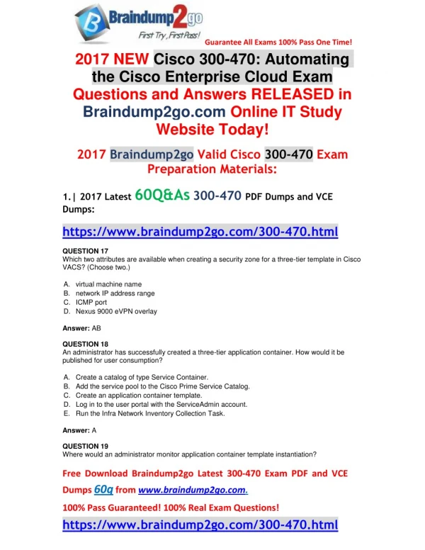 [2017-Version]Braindump2go New 300-470 VCE 60Q Free Offer(Q17-Q22)