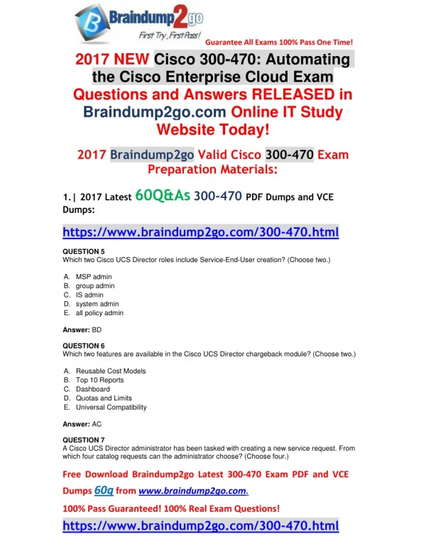 [2017-Version]Braindump2go New 300-470 PDF Dumps 60Q Free Offer(Q5-Q10)