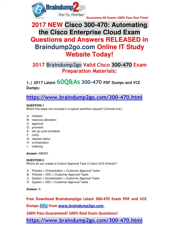 [2017-Version]Braindump2go New 300-470 PDF and 300-470 VCE 60Q Free Offer(Q1-Q4)