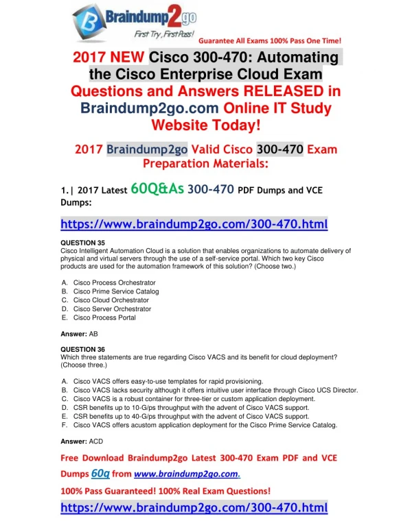 [2017-Version]Braindump2go New 300-470 Dumps VCE 60Q Free Offer(Q29-Q34)