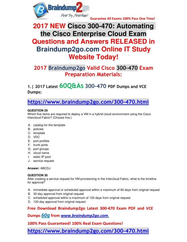 [2017-Version]Braindump2go New 300-470 Dumps PDF 60Q Free Offer(Q29-Q34)