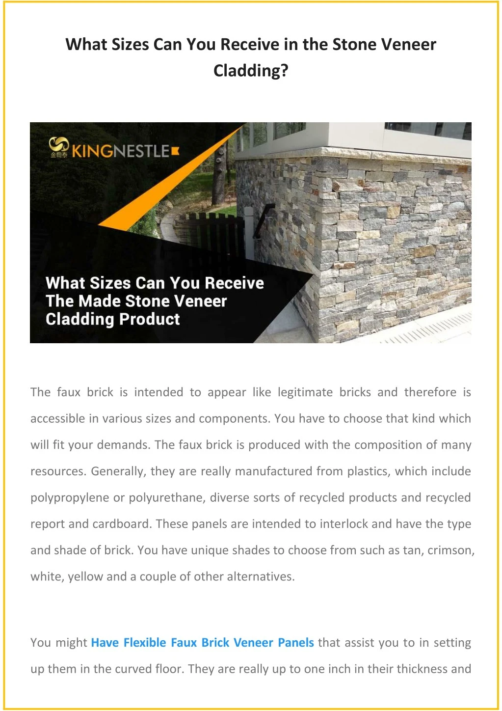 what sizes can you receive in the stone veneer