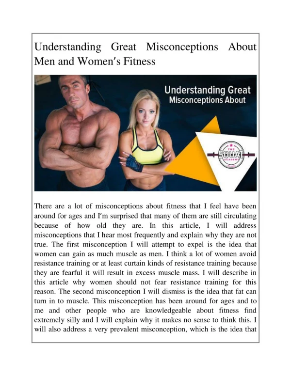 Understanding Great Misconceptions About Men and Women's Fitness