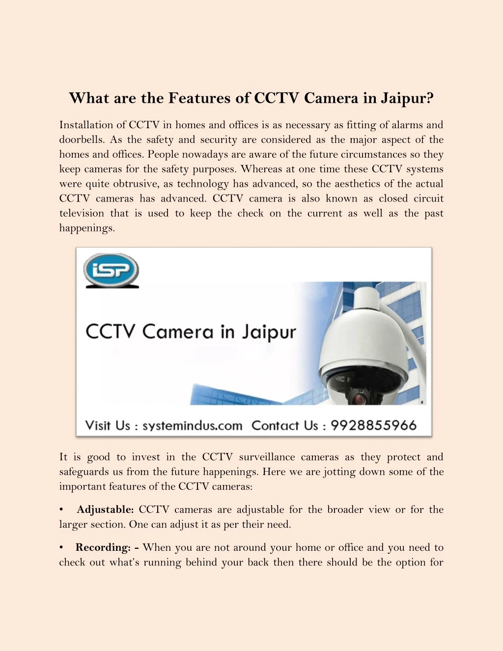 what are the features of cctv camera in jaipur