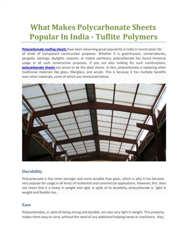 What Makes Polycarbonate Sheets Popular In India - Tuflite Polymers
