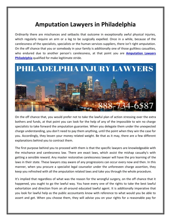 Amputation Lawyers in Philadelphia