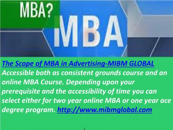 MBA in Advertising can help you to MIBM GLOBAL