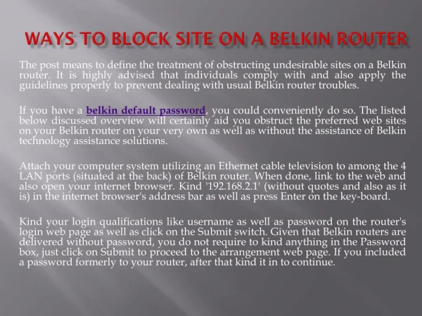 Ways To Block Site on a Belkin Router