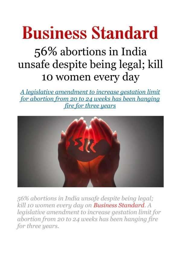 56% abortions in India unsafe despite being legal; kill 10 women every day