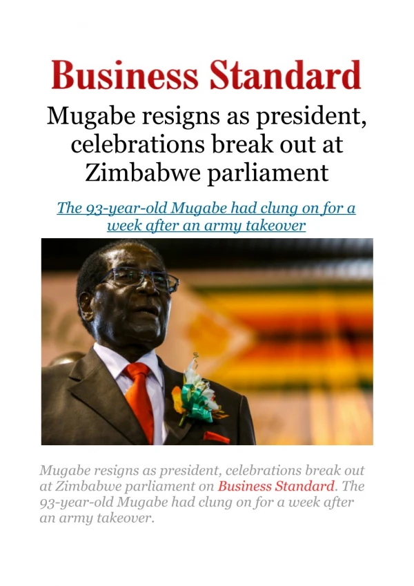 Mugabe resigns as president, celebrations break out at Zimbabwe parliament