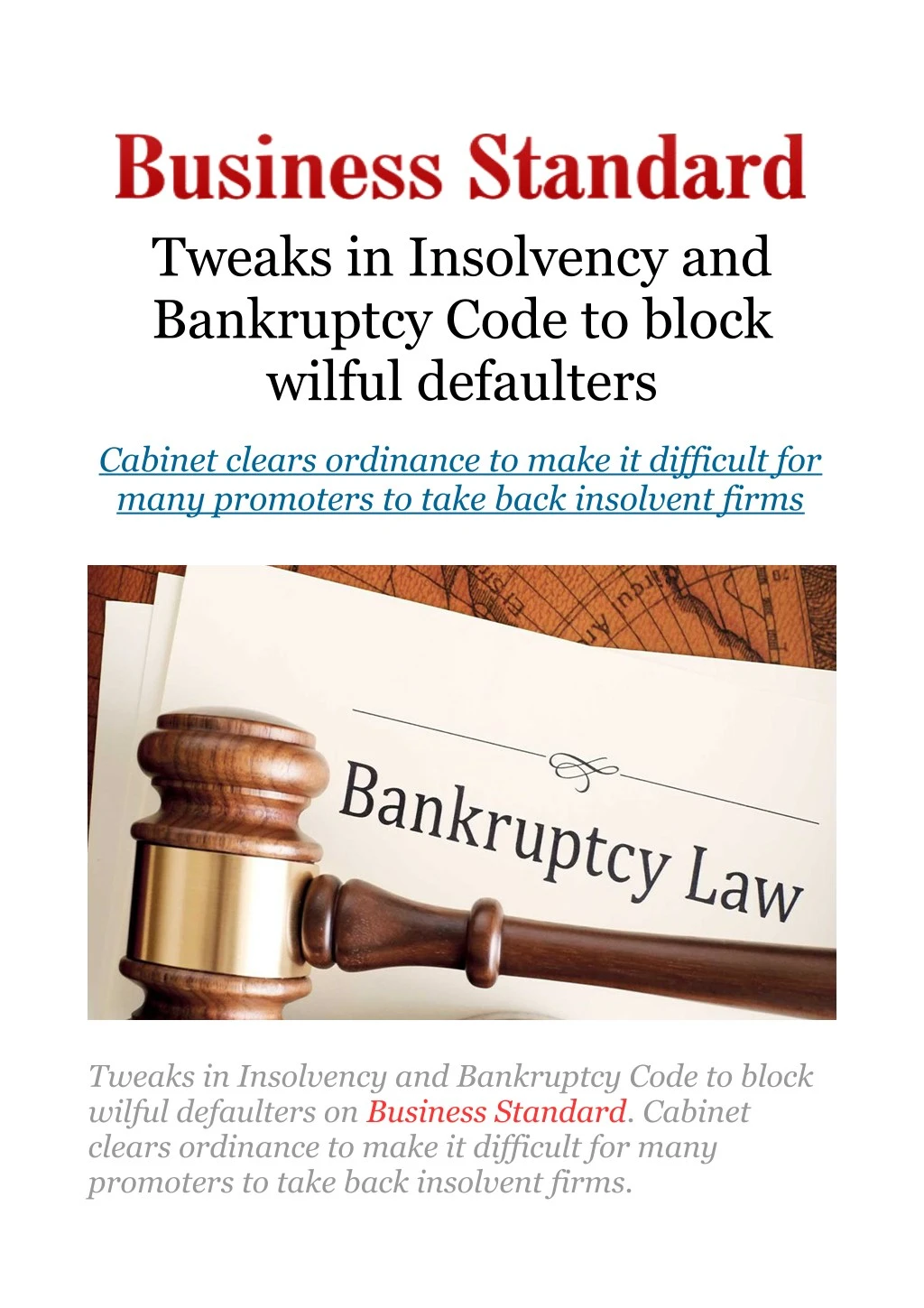 tweaks in insolvency and bankruptcy code to block