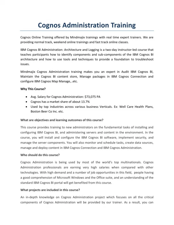 Cognos Administration Training by Experts - Mindmajix
