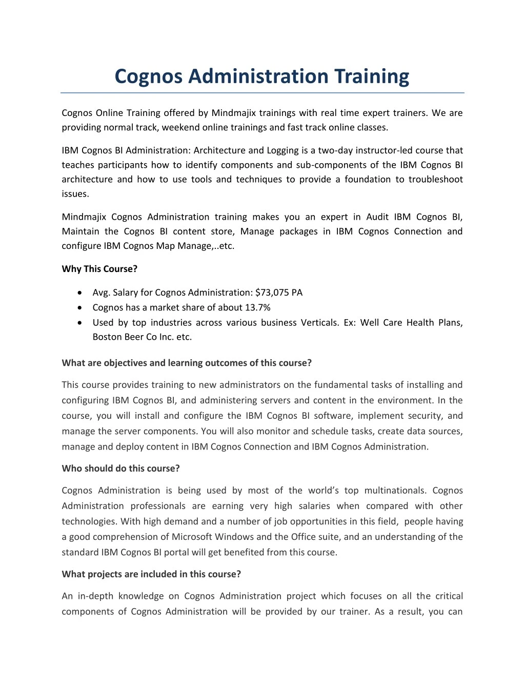 cognos administration training