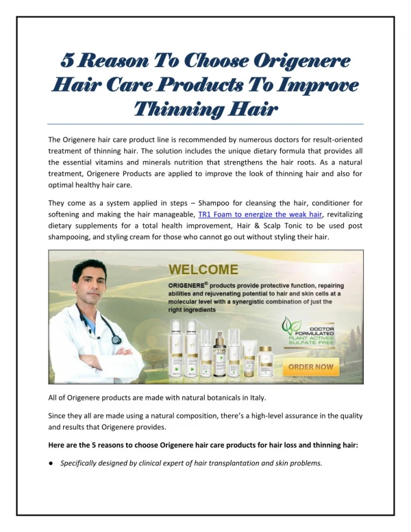 5 Reason To Choose Origenere Hair Care Products To Improve Thinning Hair