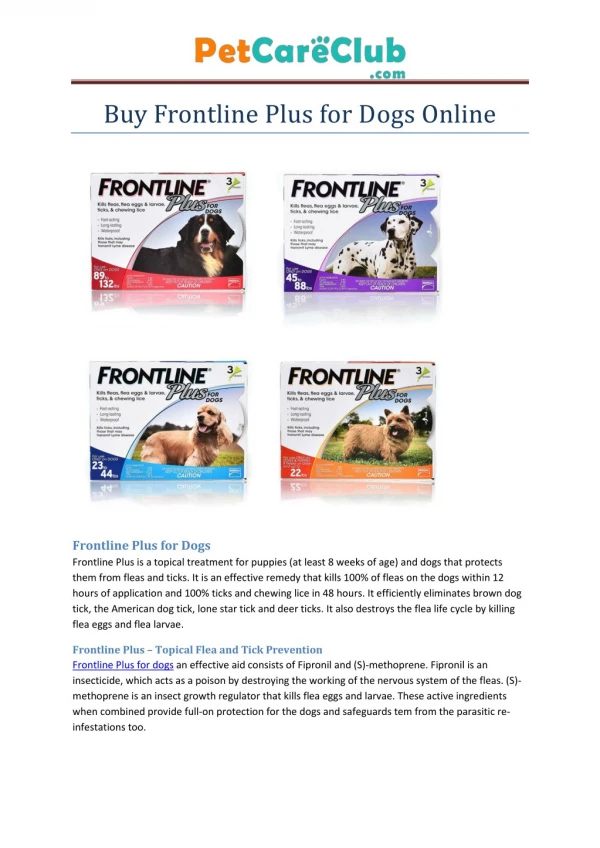Frontline plus for Dogs - Pet Care Club