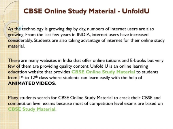 CBSE Online Study Material - UnfoldU