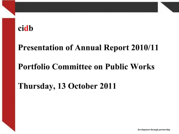 Cidb Presentation of Annual Report 2010