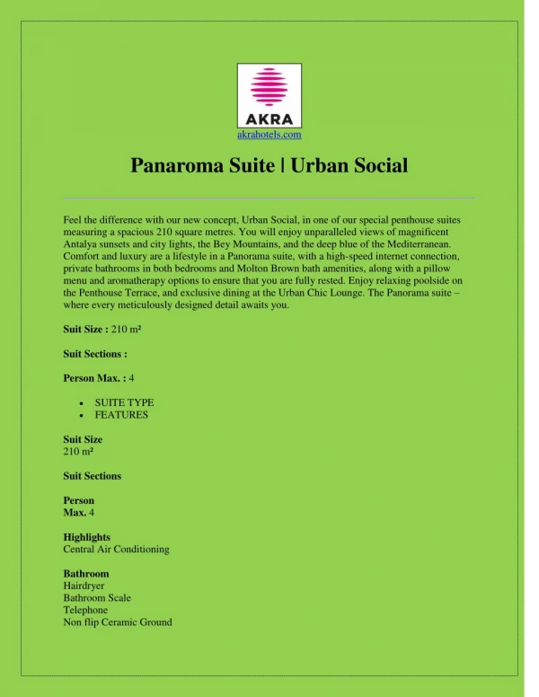 Panaroma Suite - Urban Social - Antalya