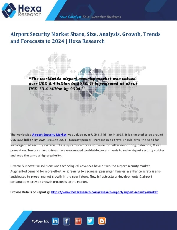 Worldwide Airport Security Market is expected to be around USD 13.4 billion by 2024 Airport Security Market Analysis -