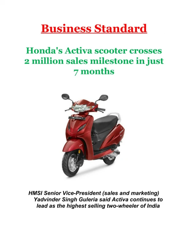 Honda's Activa scooter crosses 2 million sales milestone in just 7 months