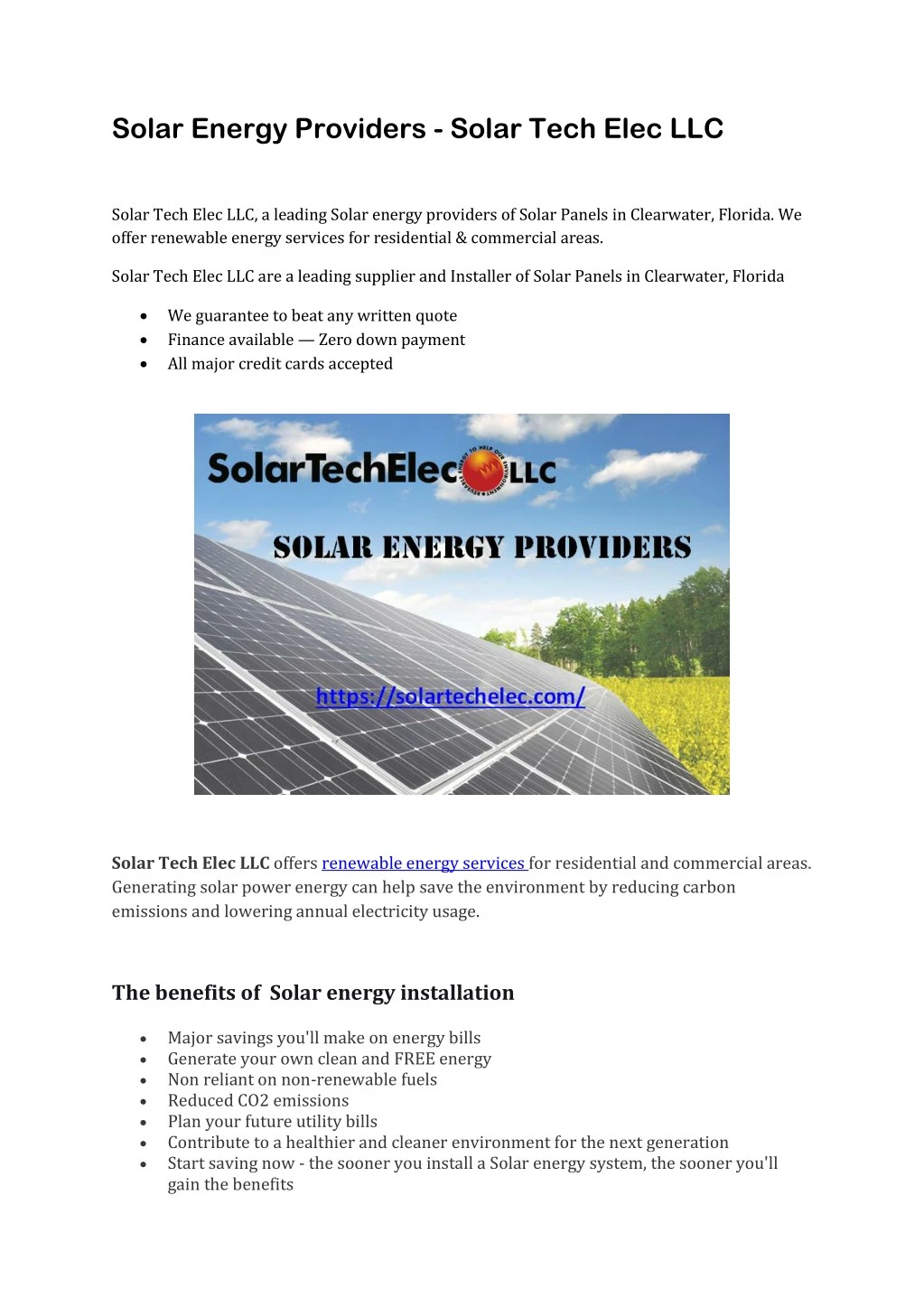 solar energy providers solar tech elec llc