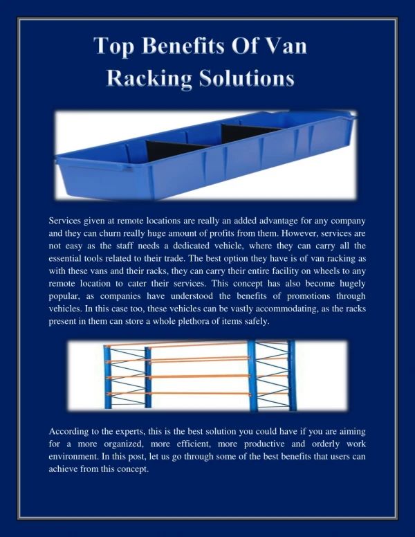 Top Benefits Of Van Racking Solutions
