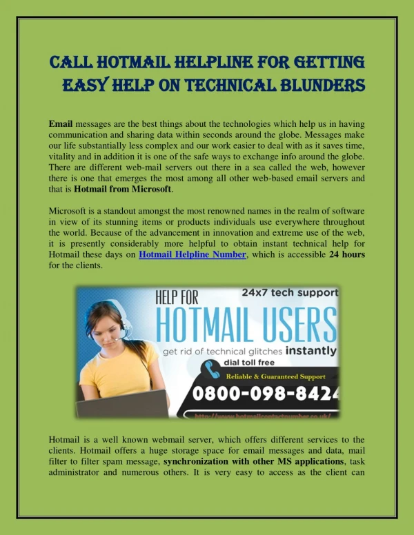 Call Hotmail Helpline for Getting Easy Help on Technical Blunders