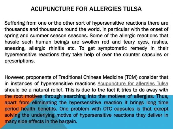 Acupuncture for allergies Tulsa