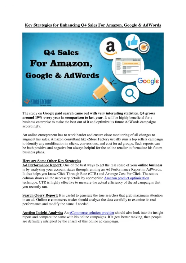 Key Strategies for Enhancing Q4 Sales For Amazon, Google & AdWords