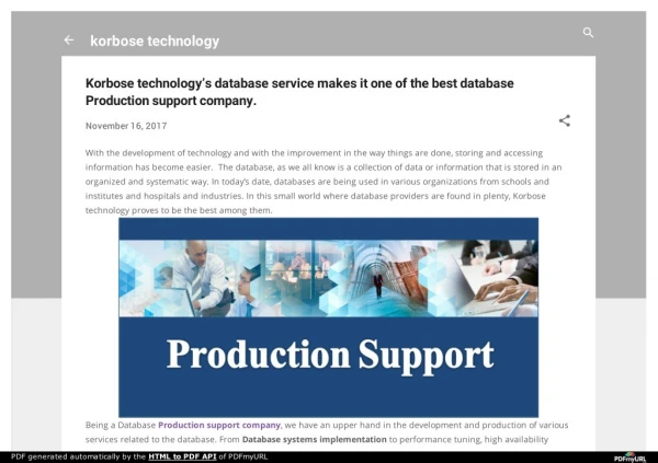 Korbose technology’s database service makes it one of the best database Production support company.