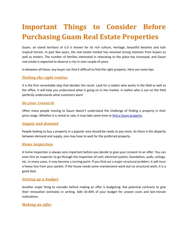 Important Things to Consider Before Purchasing Guam Real Estate Properties