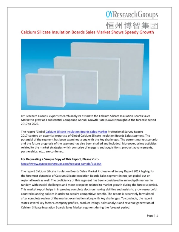 ‘Global Calcium Silicate Insulation Boards Sales Market Professional Survey Report 2017