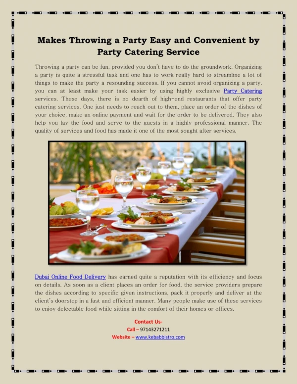Makes Throwing a Party Easy and Convenient by Party Catering Service