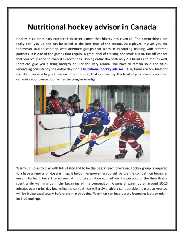 Nutritional hockey advisor in Canada