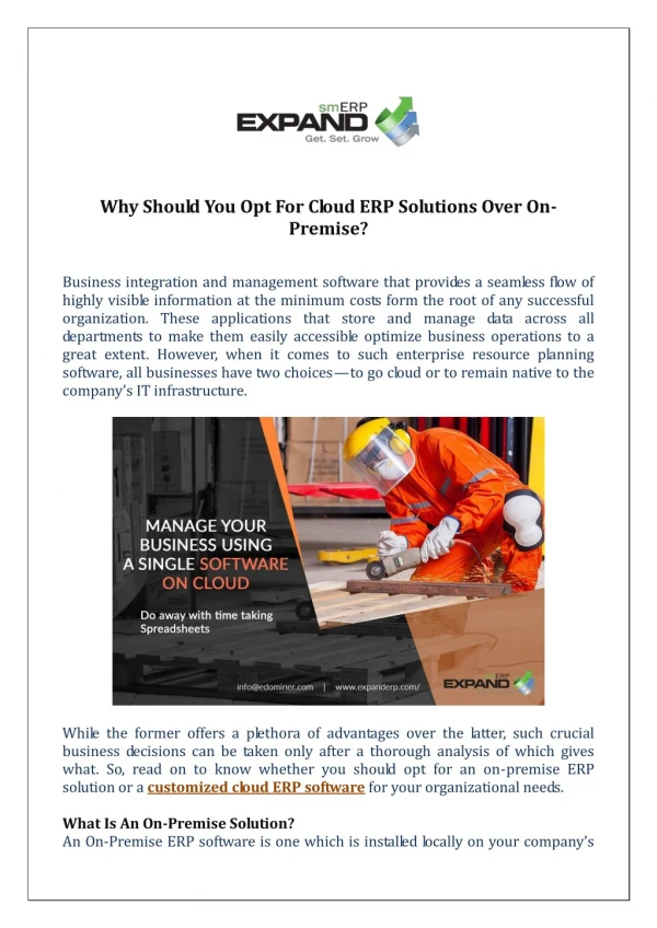 Why Should You Opt For Cloud ERP Solutions Over On-Premise?