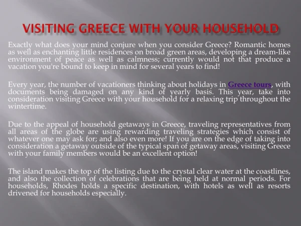 Visiting Greece With Your Household