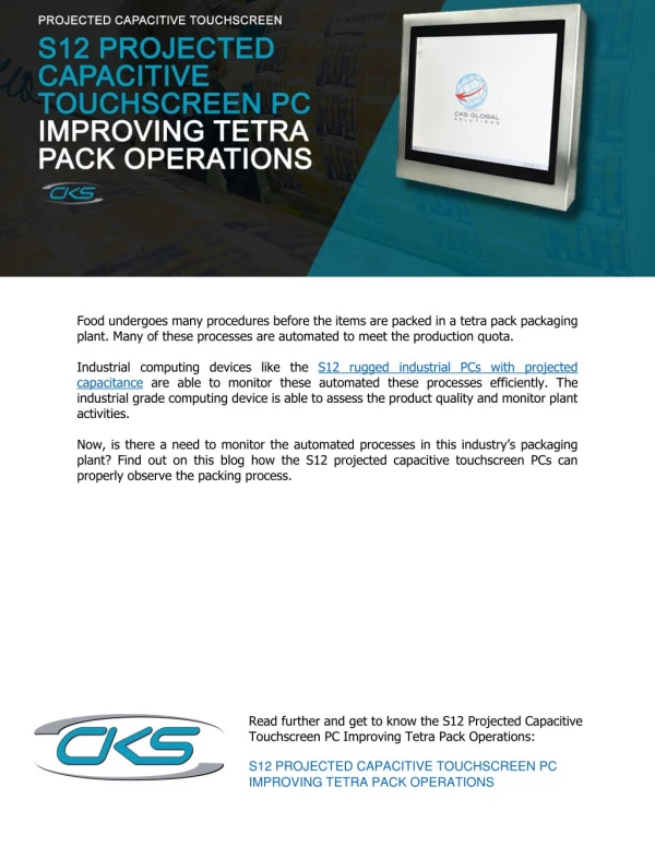 S12 Projected Capacitive Touchscreen PC Improving Tetra Pack Operations