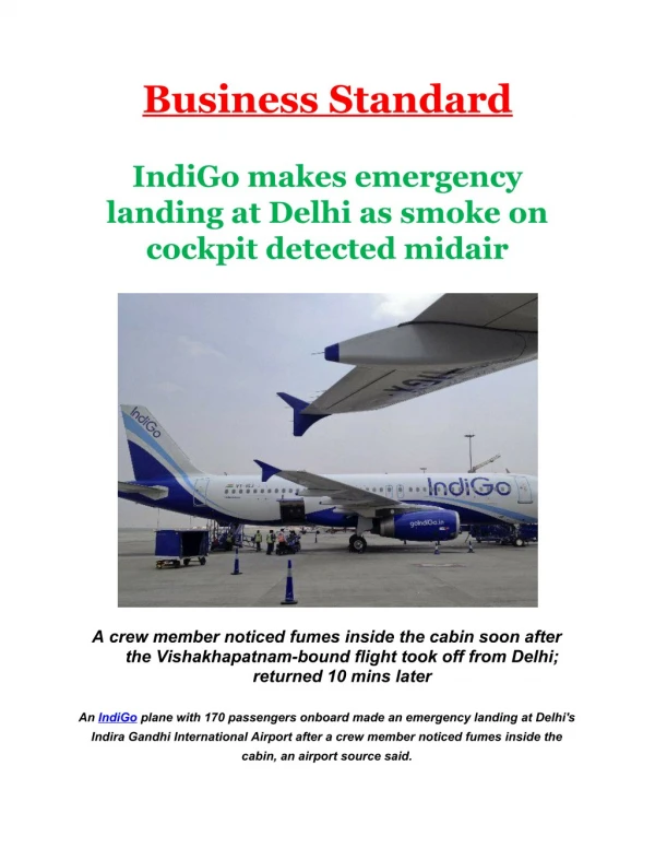 IndiGo makes emergency landing at Delhi as smoke on cockpit detected midair