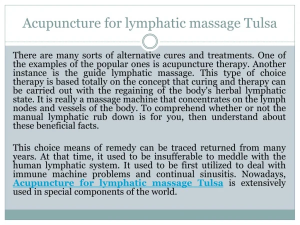 Acupuncture for lymphatic massage Tulsa