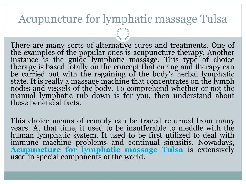 acupuncture for lymphatic massage tulsa