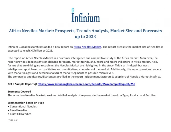 Africa Needles Market Prospects, Trends Analysis, Market Size and Forecasts up to 2023