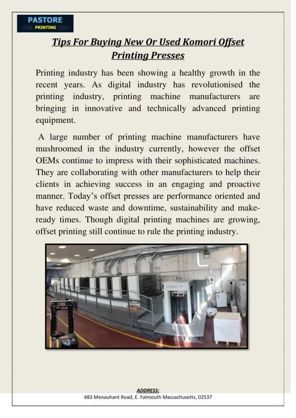Tips For Buying New Or Used Komori Offset Printing Presses