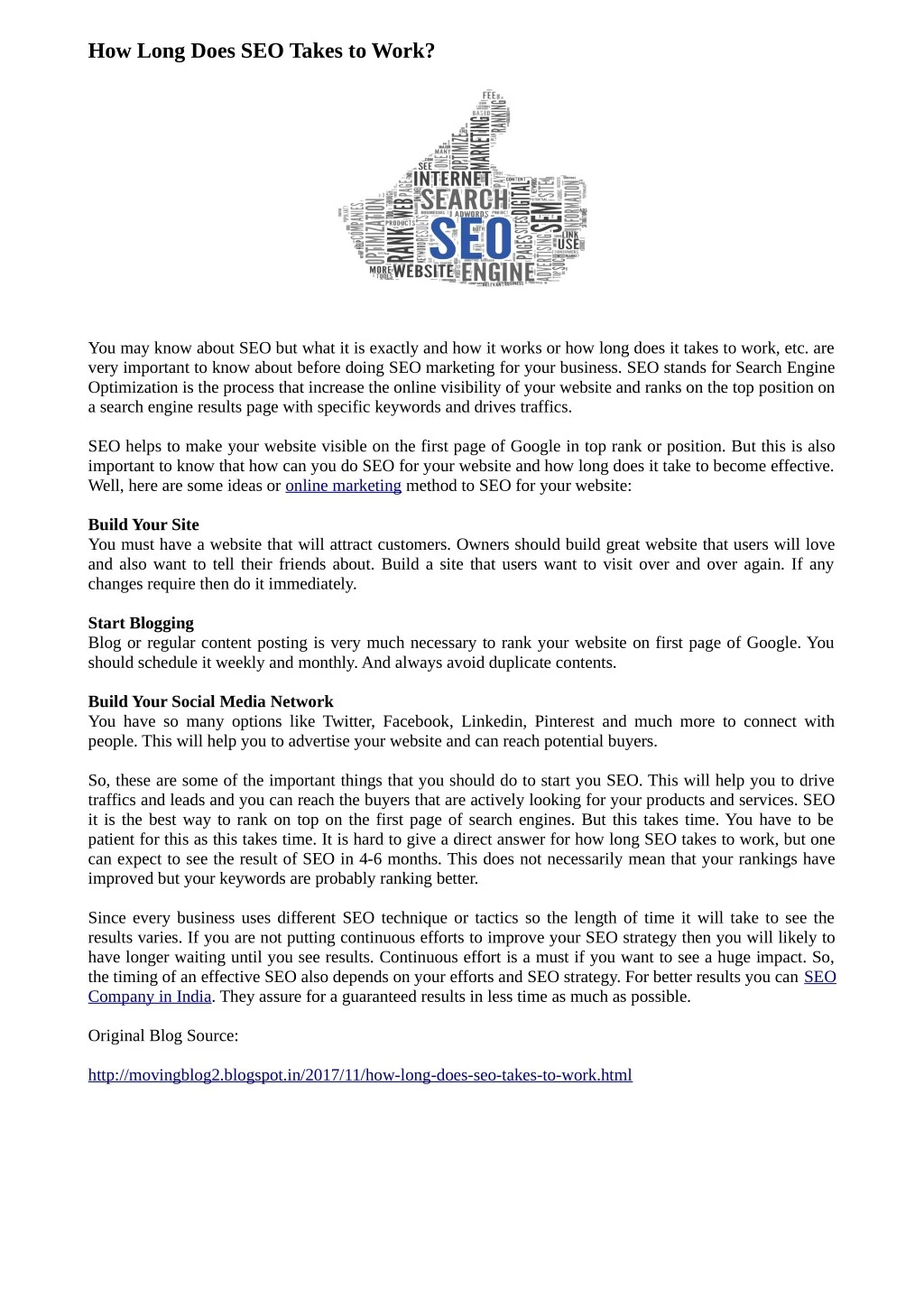 how long does seo takes to work